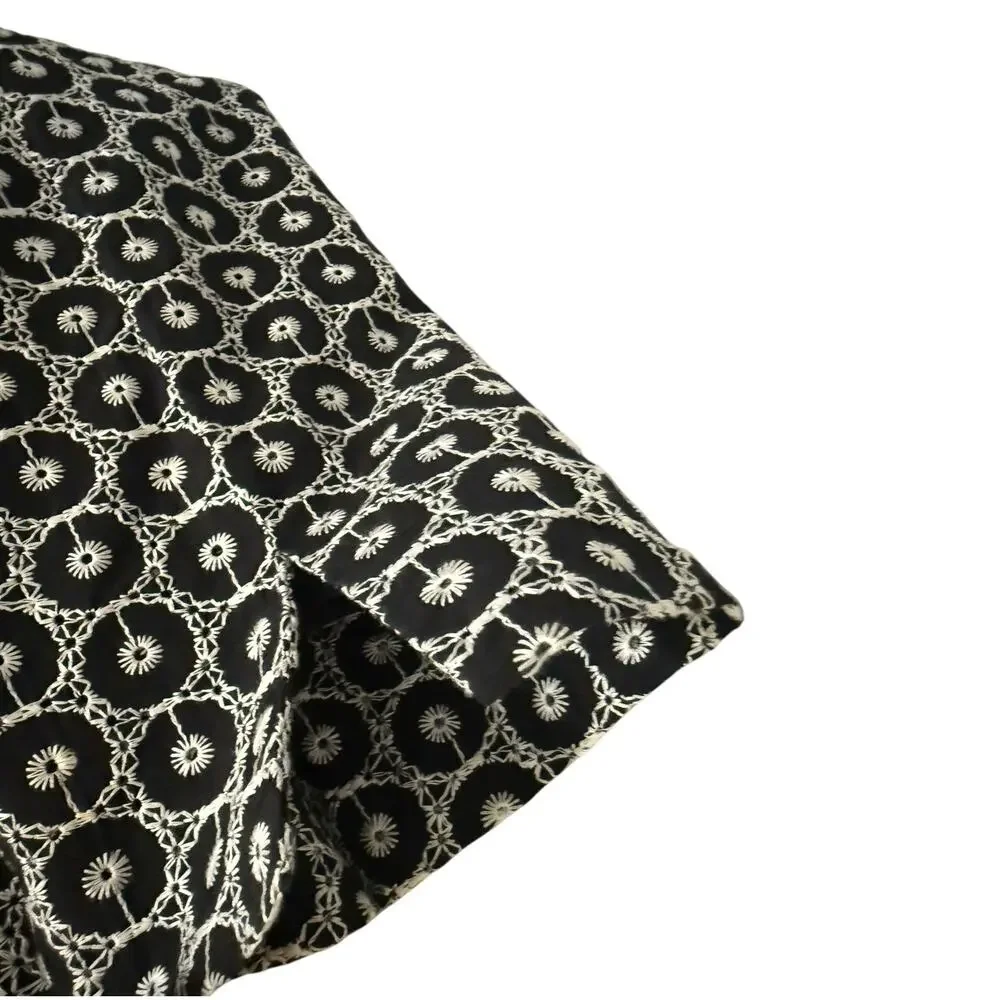 Talbots Black & White Floral Embroidered Silk Blend Cropped Ankle Pants Sz 4p